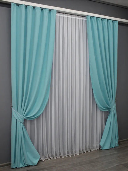 Elegant Sky Blue Microvelvet Curtains – Set of 2 – 70% Light Blocking