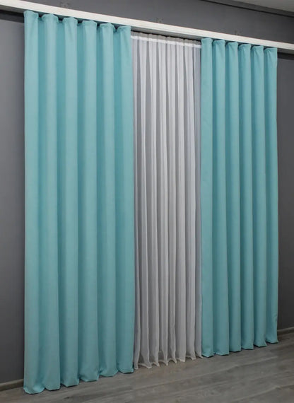 Elegant Sky Blue Microvelvet Curtains – Set of 2 – 70% Light Blocking