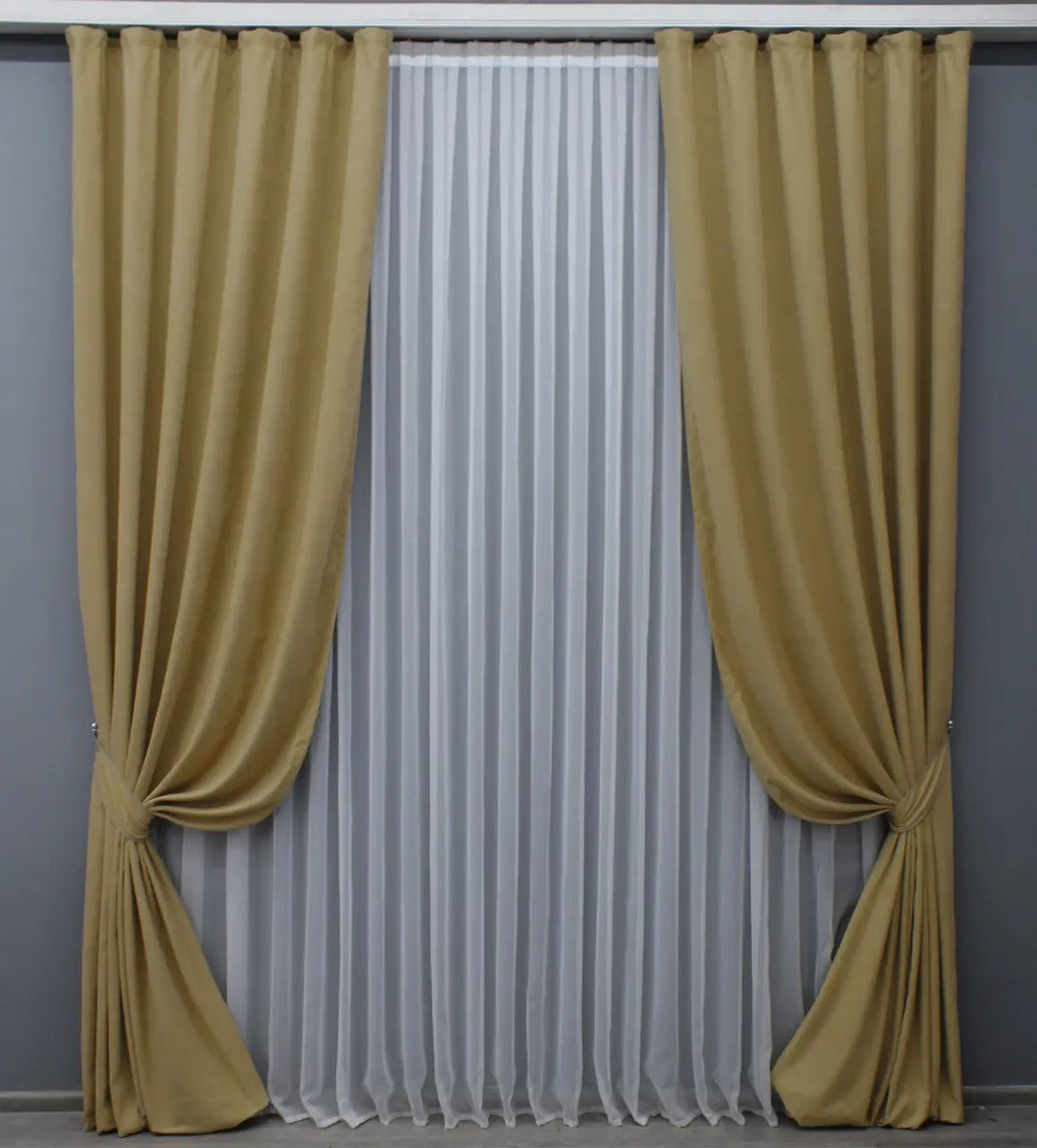 Elegant Sand Microvelvet Curtains – Set of 2 – 70% Light Blocking