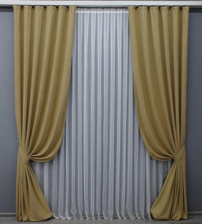 Elegant Sand Microvelvet Curtains – Set of 2 – 70% Light Blocking