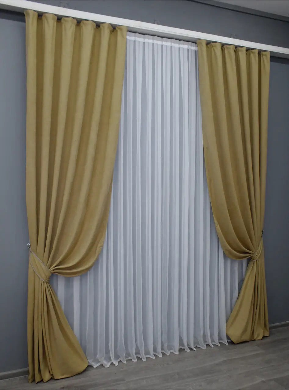 Elegant Sand Microvelvet Curtains – Set of 2 – 70% Light Blocking