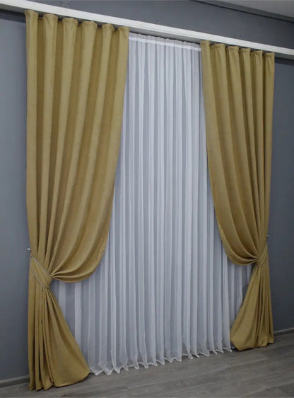 Elegant Sand Microvelvet Curtains – Set of 2 – 70% Light Blocking