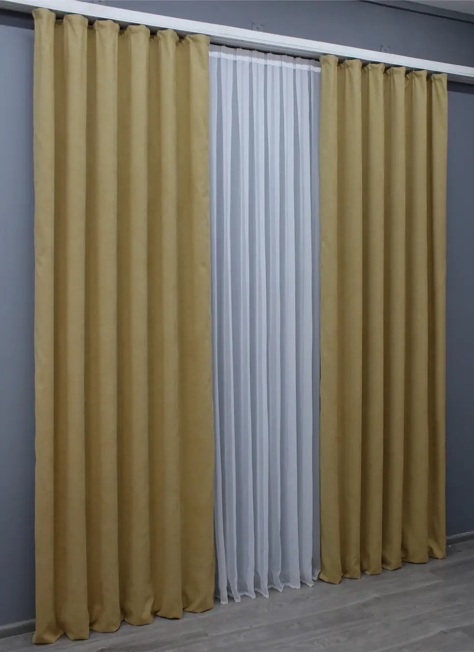 Elegant Sand Microvelvet Curtains – Set of 2 – 70% Light Blocking