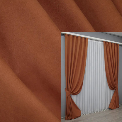 Elegant Terracotta Microvelvet Curtains – Set of 2 – 70% Light Blocking