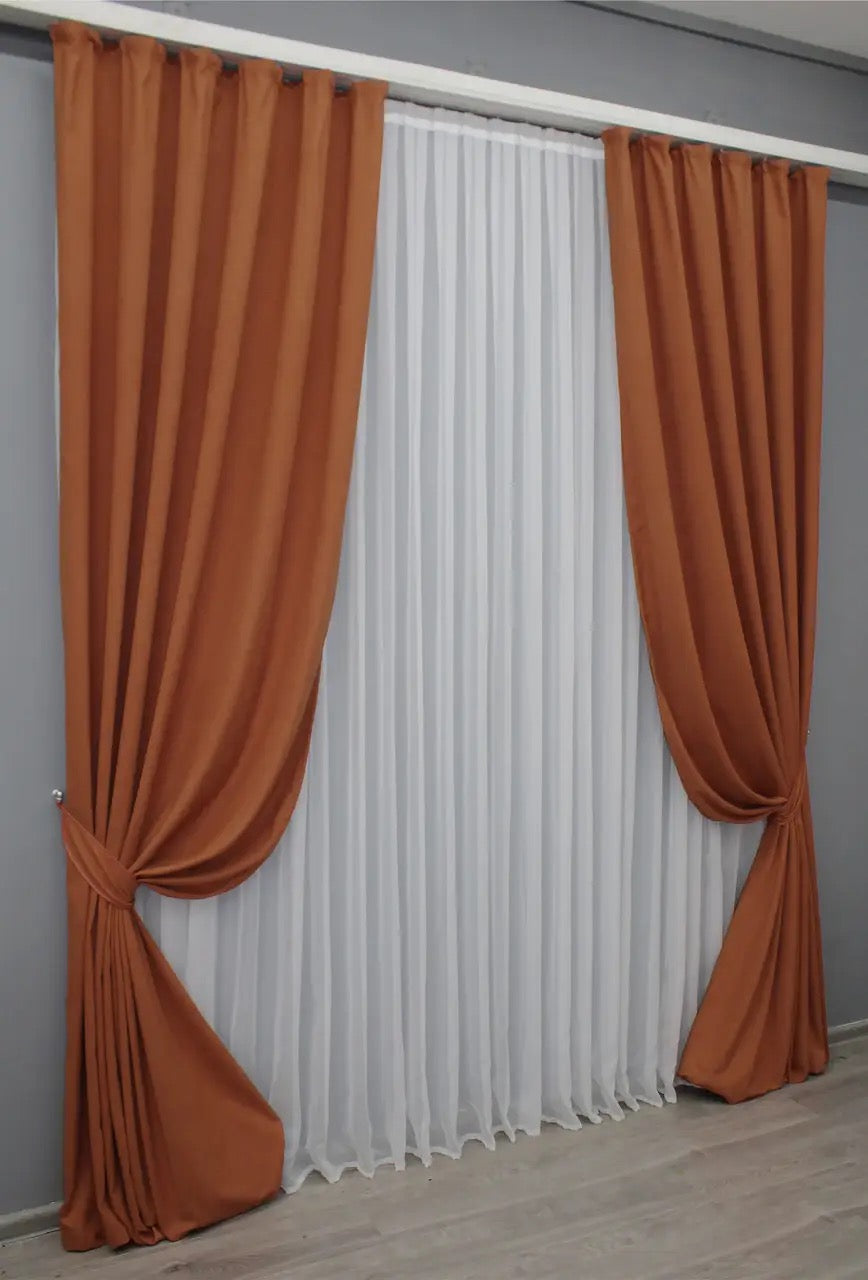 Elegant Terracotta Microvelvet Curtains – Set of 2 – 70% Light Blocking