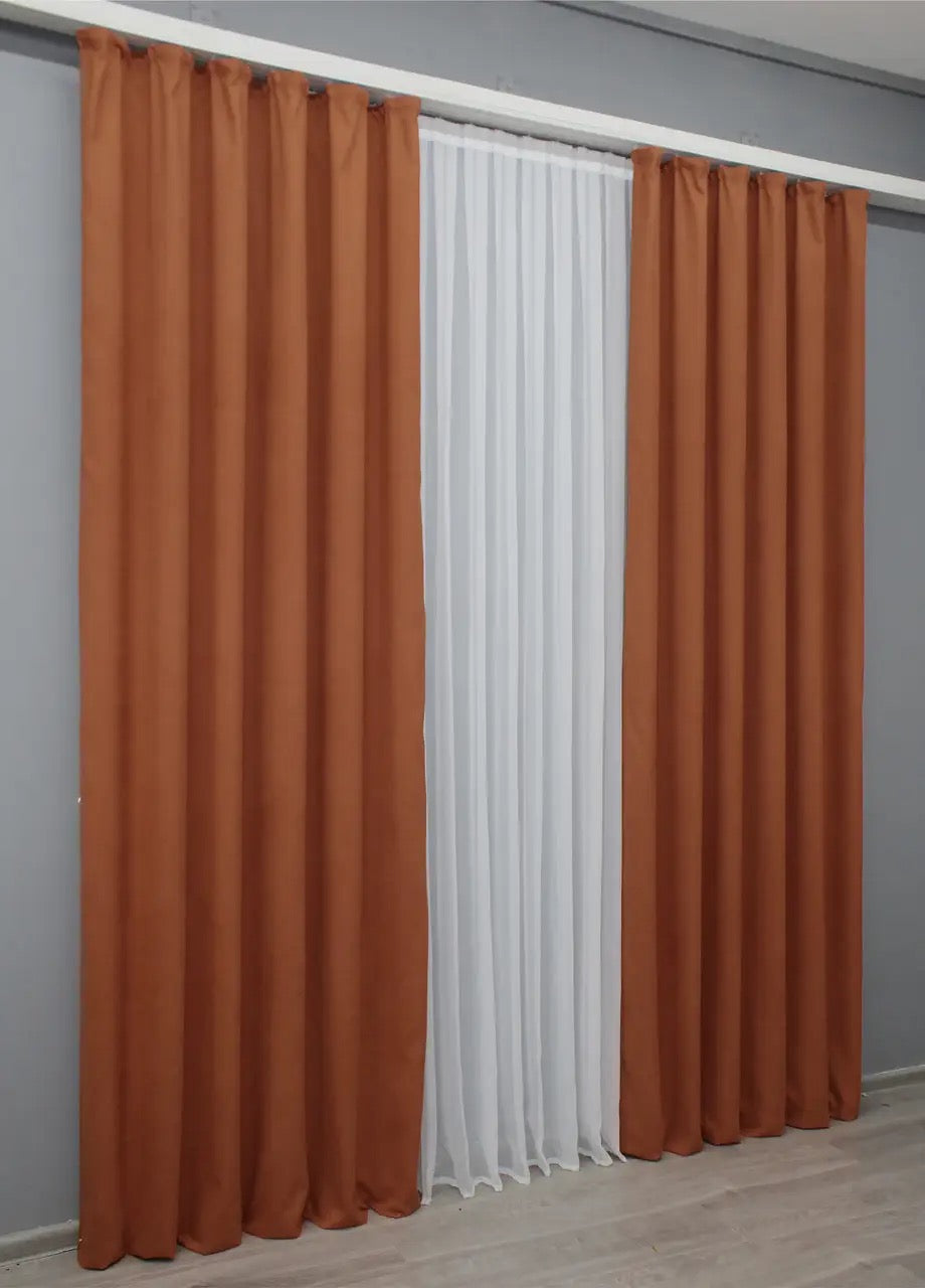 Elegant Terracotta Microvelvet Curtains – Set of 2 – 70% Light Blocking