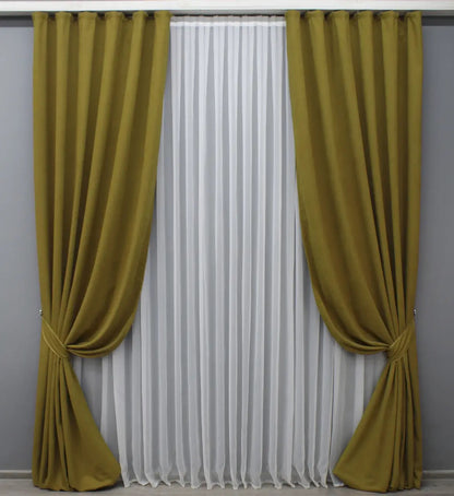 Luxurious Dark Mustard Microvelvet Curtains – Set of 2 – 70% Light Blocking