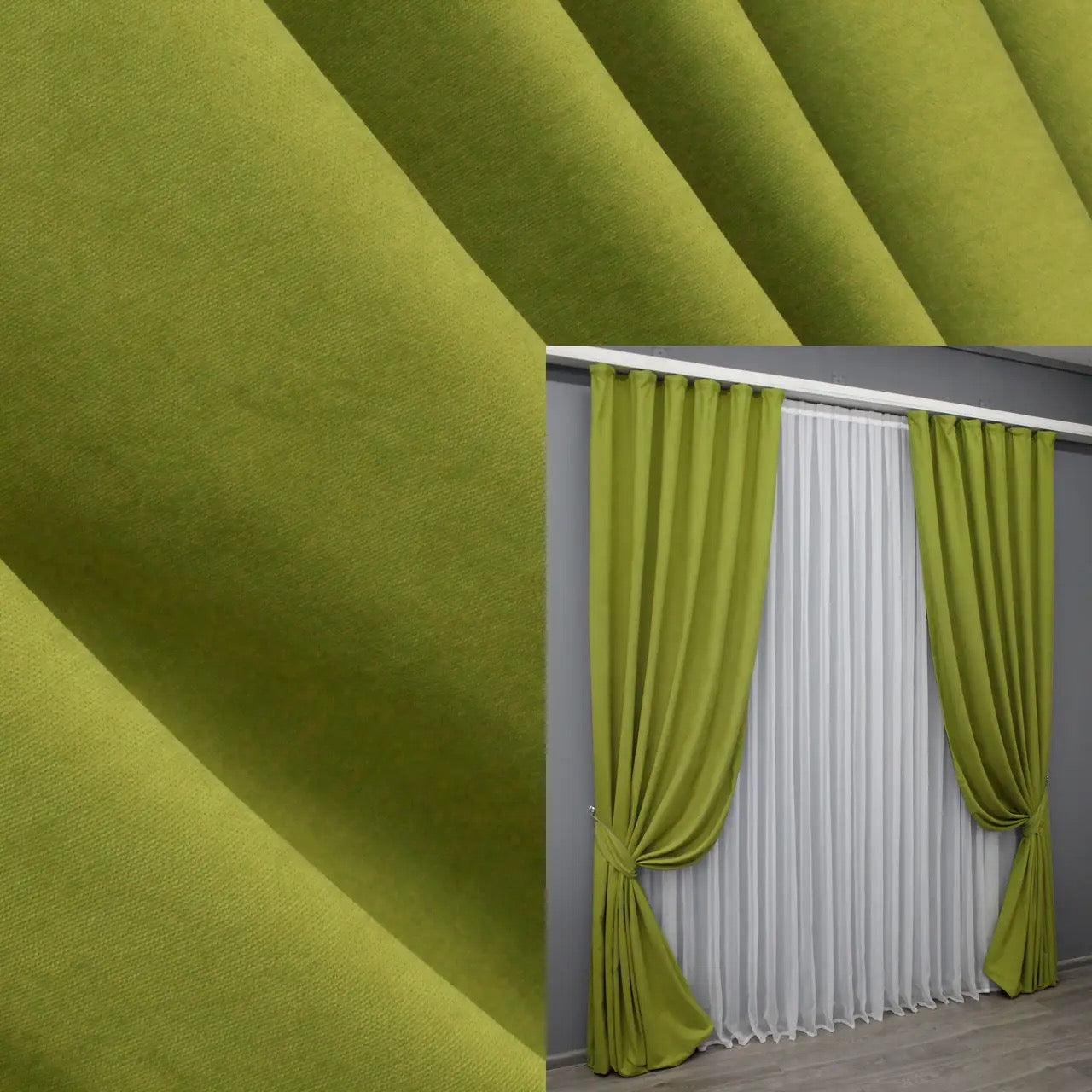 Vibrant Lime Green Microvelvet Curtains – Set of 2 – 70% Light Blocking