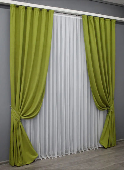 Vibrant Lime Green Microvelvet Curtains – Set of 2 – 70% Light Blocking