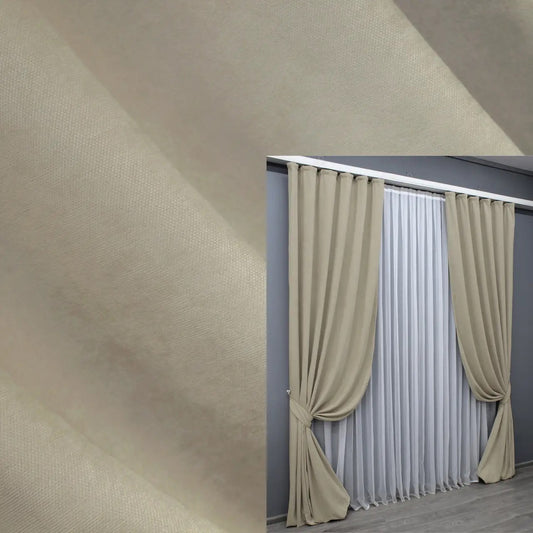 Elegant Beige Microvelvet Curtains – Set of 2 – 70% Light Blocking