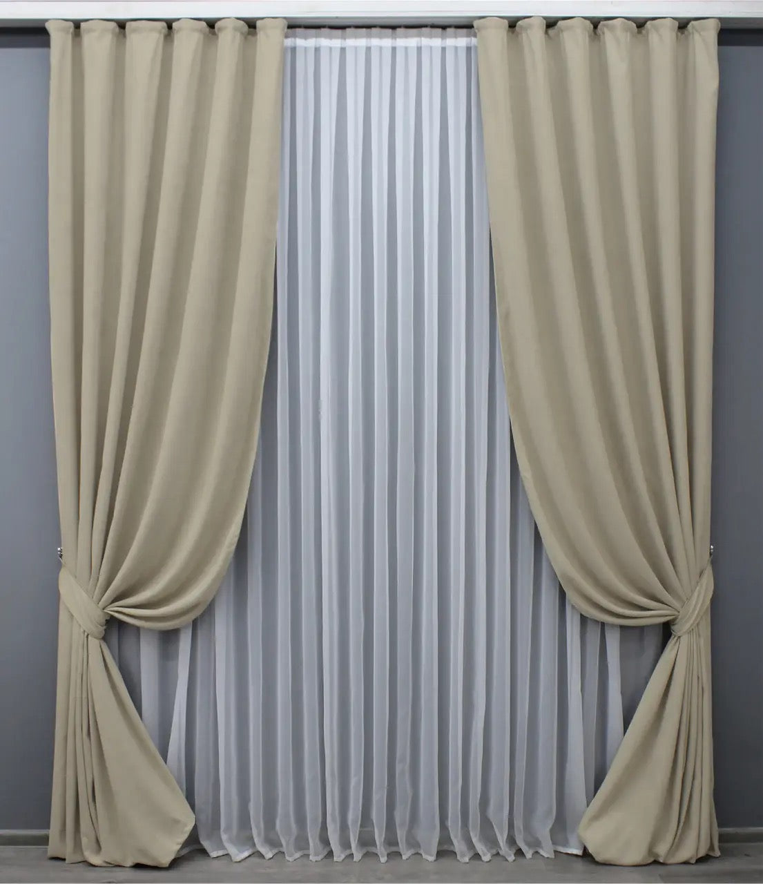 Elegant Beige Microvelvet Curtains – Set of 2 – 70% Light Blocking