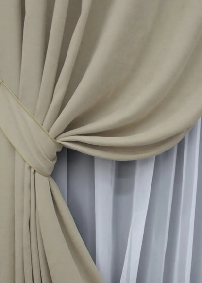 Elegant Beige Microvelvet Curtains – Set of 2 – 70% Light Blocking