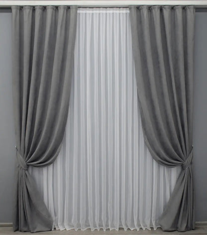 Elegant Gray Microvelvet Curtains – Set of 2 – 70% Light Blocking