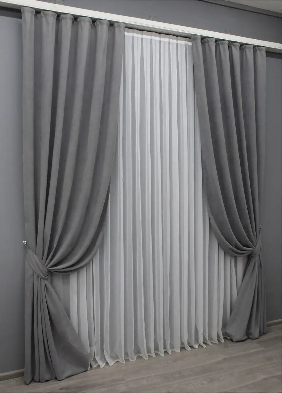 Elegant Gray Microvelvet Curtains – Set of 2 – 70% Light Blocking