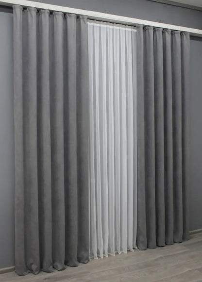 Elegant Gray Microvelvet Curtains – Set of 2 – 70% Light Blocking