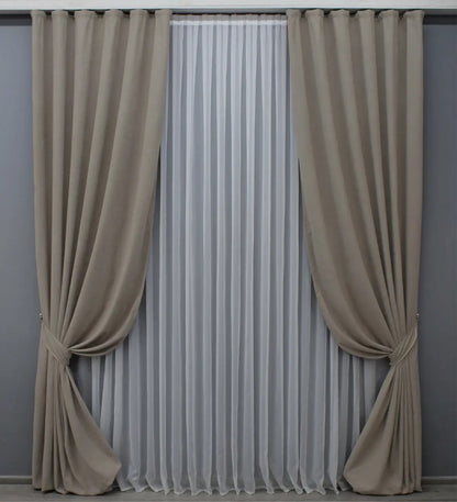 Elegant Taupe Microvelvet Curtains – Set of 2 – 70% Light Blocking