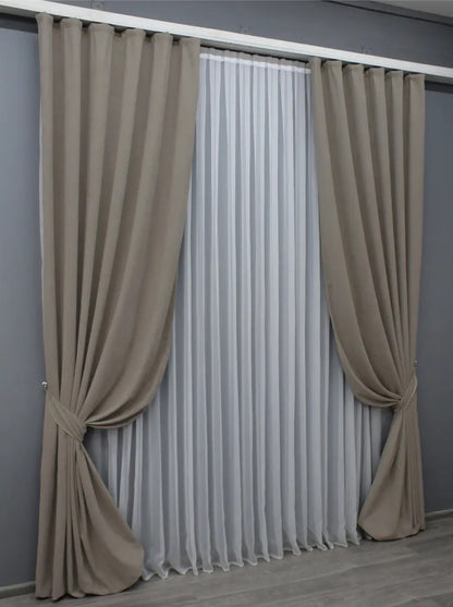 Elegant Taupe Microvelvet Curtains – Set of 2 – 70% Light Blocking