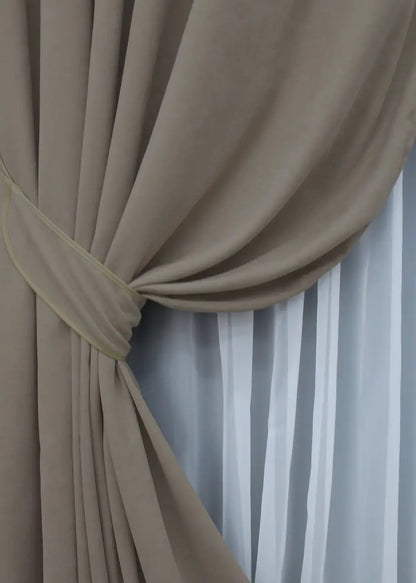 Elegant Taupe Microvelvet Curtains – Set of 2 – 70% Light Blocking