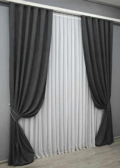 Elegant Dark Gray Microvelvet Curtains – Set of 2 – 70% Light Blocking