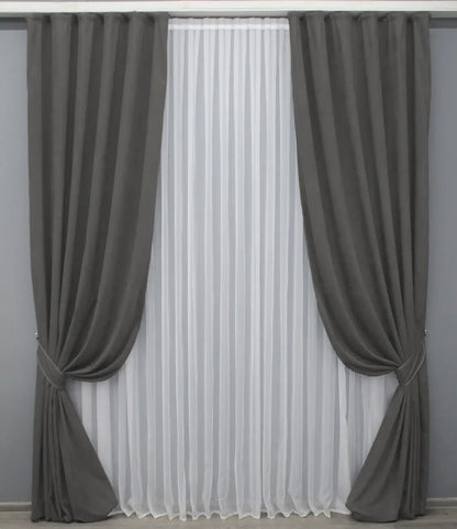 Elegant Gray Microvelvet Curtains – Set of 2 – 70% Light Blocking