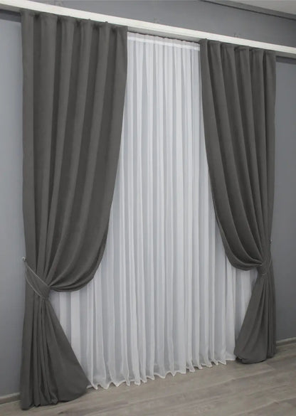 Elegant Gray Microvelvet Curtains – Set of 2 – 70% Light Blocking