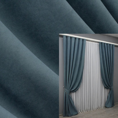 Elegant Charcoal Blue Microvelvet Curtains – Set of 2 – 70% Light Blocking