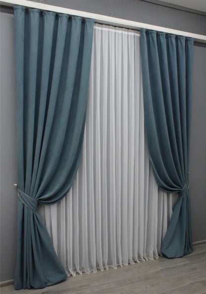 Elegant Charcoal Blue Microvelvet Curtains – Set of 2 – 70% Light Blocking