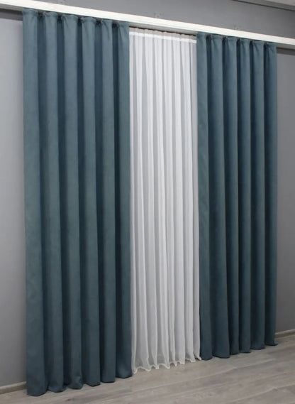 Elegant Charcoal Blue Microvelvet Curtains – Set of 2 – 70% Light Blocking