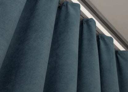 Elegant Charcoal Blue Microvelvet Curtains – Set of 2 – 70% Light Blocking