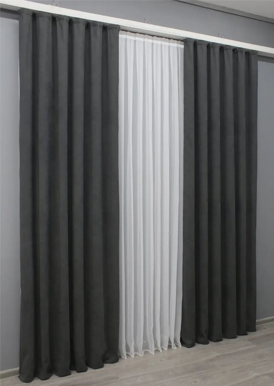 Elegant Dark Gray Microvelvet Curtains – Set of 2 – 70% Light Blocking