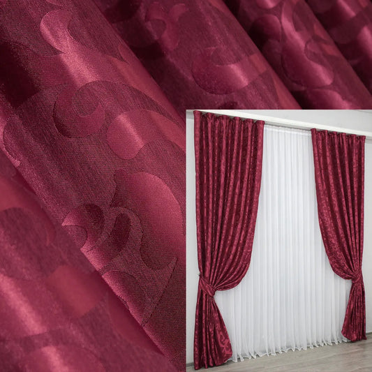 Elegant Burgundy Jacquard Curtains with Pattern – Set of 2 – 65% Light Blocking