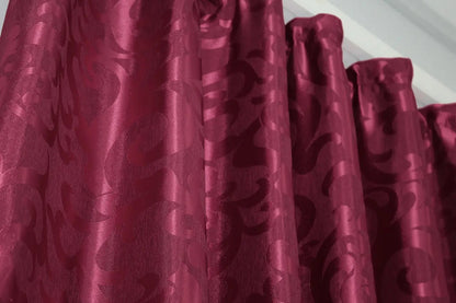 Elegant Burgundy Jacquard Curtains with Pattern – Set of 2 – 65% Light Blocking