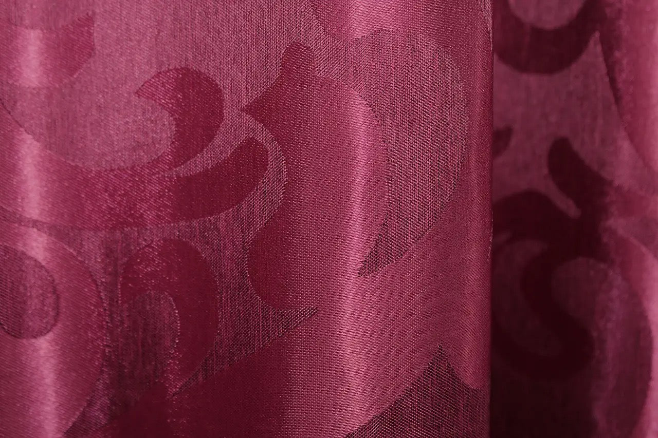 Elegant Burgundy Jacquard Curtains with Pattern – Set of 2 – 65% Light Blocking