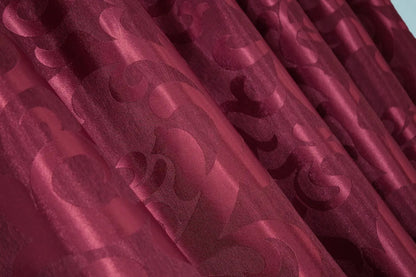 Elegant Burgundy Jacquard Curtains with Pattern – Set of 2 – 65% Light Blocking