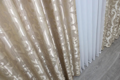 Elegant Beige Jacquard Curtains with Pattern – Set of 2 – 65% Light Blocking