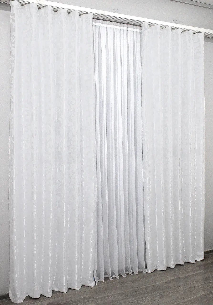 Elegant White Jacquard Curtains with Pattern – Set of 2 – 65% Light Blocking