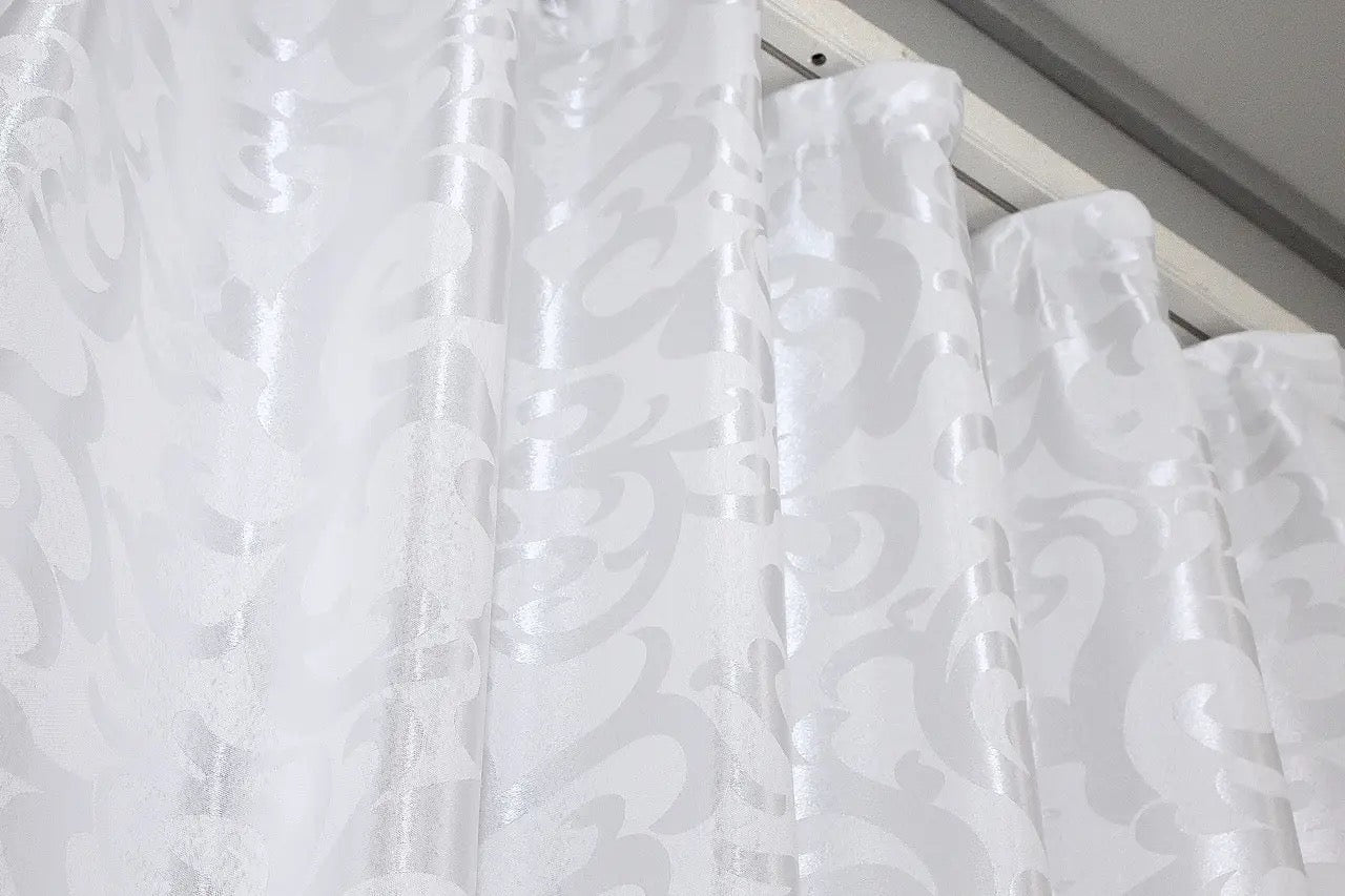 Elegant White Jacquard Curtains with Pattern – Set of 2 – 65% Light Blocking