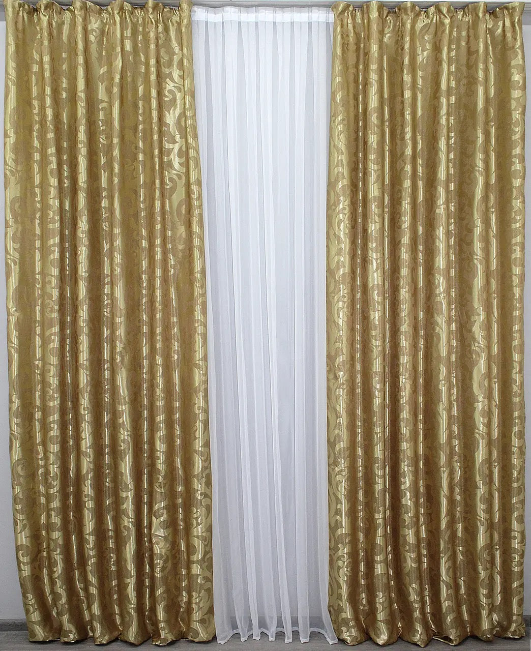 Elegant Gold Jacquard Curtains with Pattern – Set of 2 – 65% Light Blocking