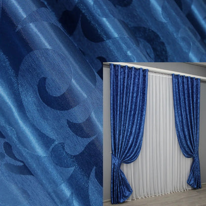 Elegant Blue Jacquard Curtains with Pattern – Set of 2 – 65% Light Blocking