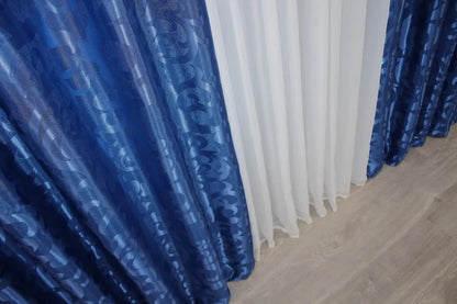 Elegant Blue Jacquard Curtains with Pattern – Set of 2 – 65% Light Blocking