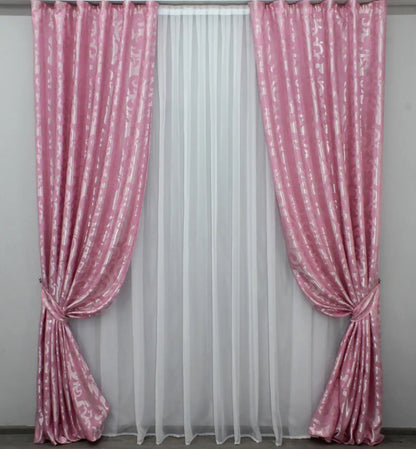 Elegant Pink Jacquard Curtains with Pattern – Set of 2 – 65% Light Blocking