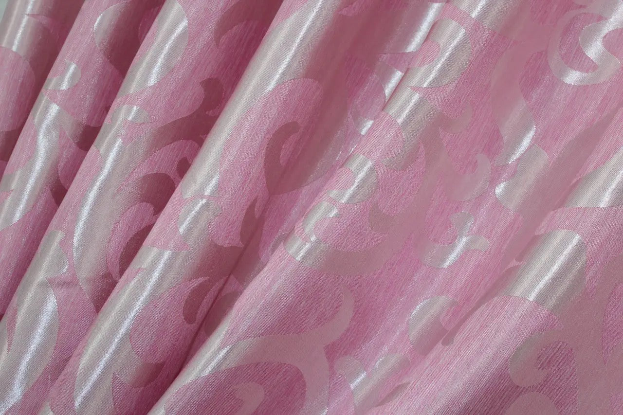 Elegant Pink Jacquard Curtains with Pattern – Set of 2 – 65% Light Blocking