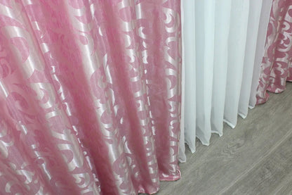 Elegant Pink Jacquard Curtains with Pattern – Set of 2 – 65% Light Blocking