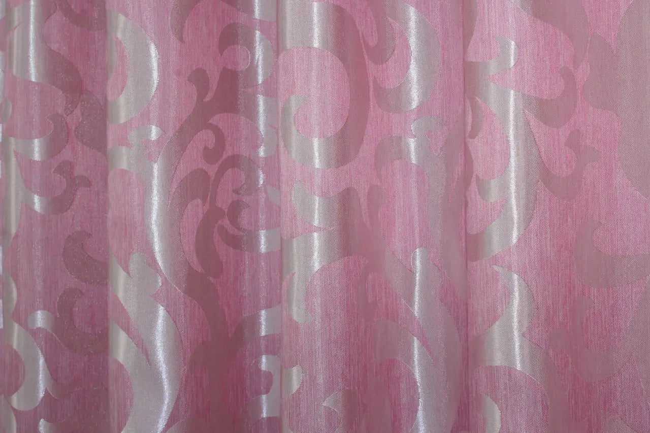 Elegant Pink Jacquard Curtains with Pattern – Set of 2 – 65% Light Blocking