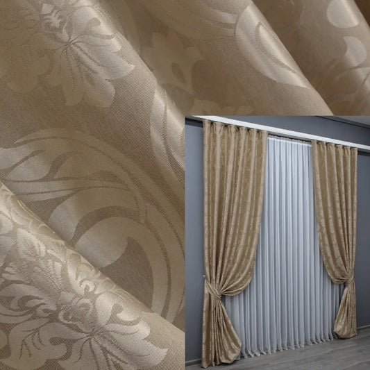 Elegant Beige Jacquard Curtains with Pattern Lyon – Set of 2 – 65% Light Blocking