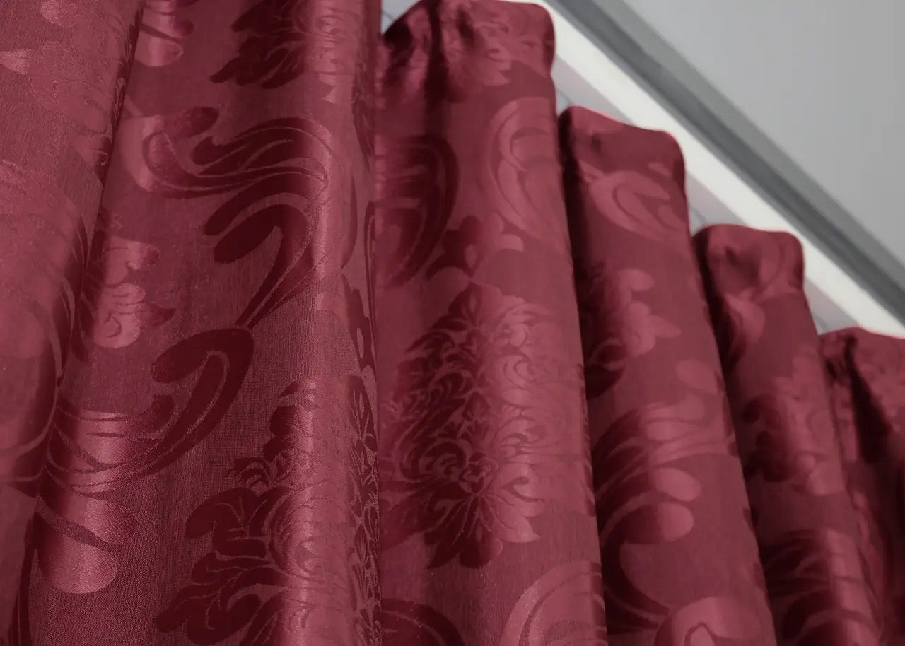 Elegant Burgundy Jacquard Curtains – Lyon Collection – Set of 2 – 65% Light Blocking