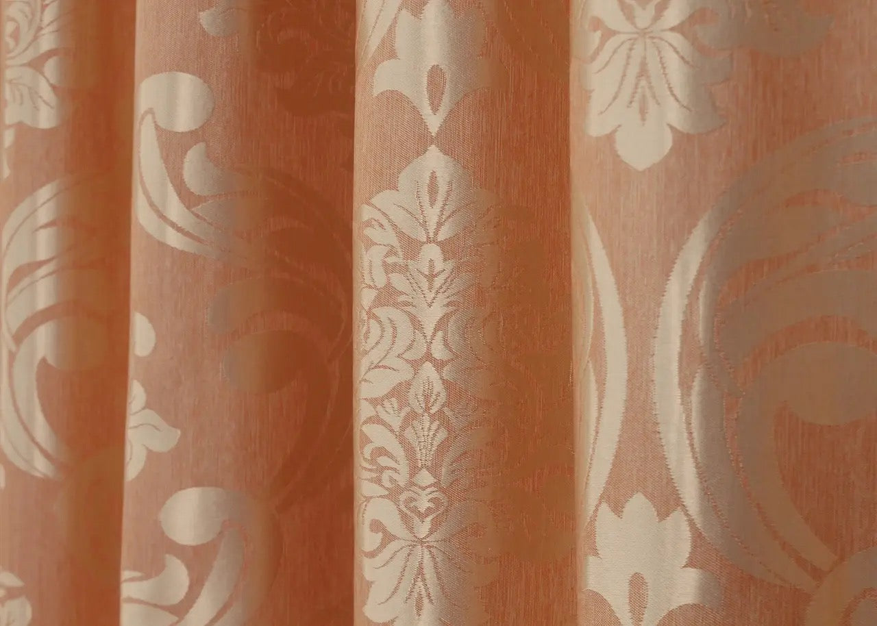 Elegant Orange Jacquard Curtains – Lyon Collection – Set of 2 – 65% Light Blocking