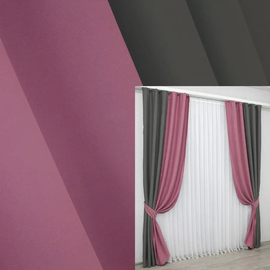 Graphite & Raspberry Combined Blackout Curtains – Set of 2 Panels – 95% Light Blocking