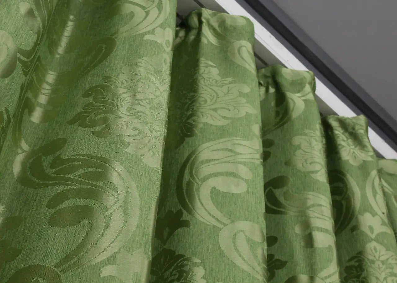 Elegant Olive Jacquard Curtains – Lyon Collection – Set of 2 – 65% Light Blocking