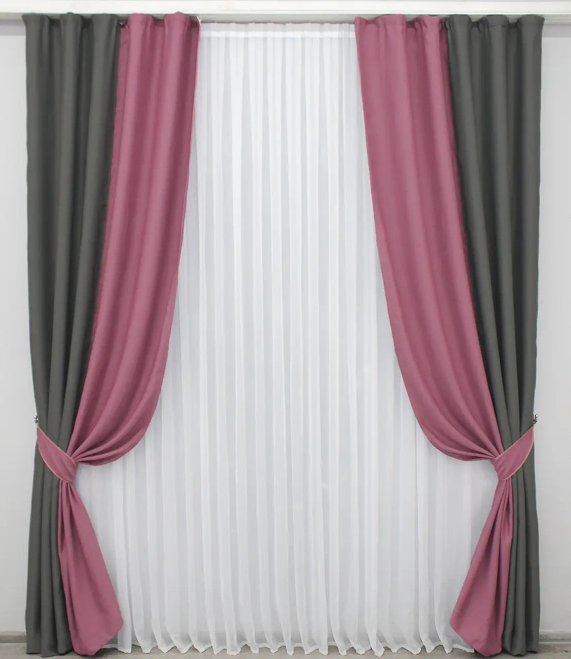 Graphite & Raspberry Combined Blackout Curtains – Set of 2 Panels – 95% Light Blocking